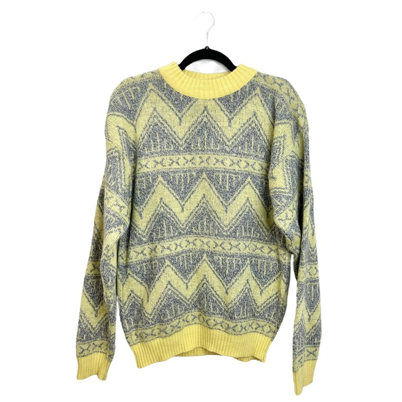 Vintage 80s 90s Italian made yellow grey wool blend grandpa sweater L
